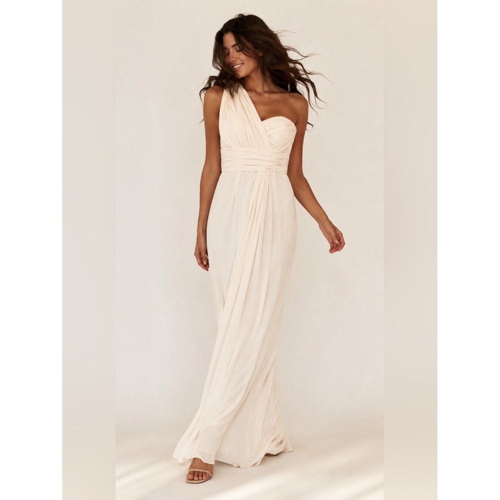 Bill Levkoff One Shoulder Maxi Gown Formal Bridesmaid Gala Event Grecian Romanti